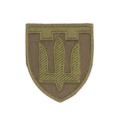 Шеврон « Тризуб Тер.оборонина »  оливі  ниткою, колір хакі  розмір 80x68мм