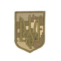 Шеврон « Тризуб Україна » ниткою колір хакі на пікселі ,розмір 90x63мм