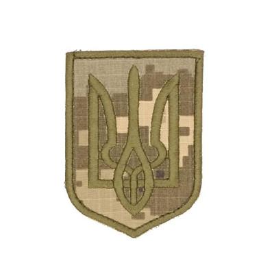 Шеврон « Тризуб Україна » ниткою колір хакі на пікселі ,розмір 90x63мм